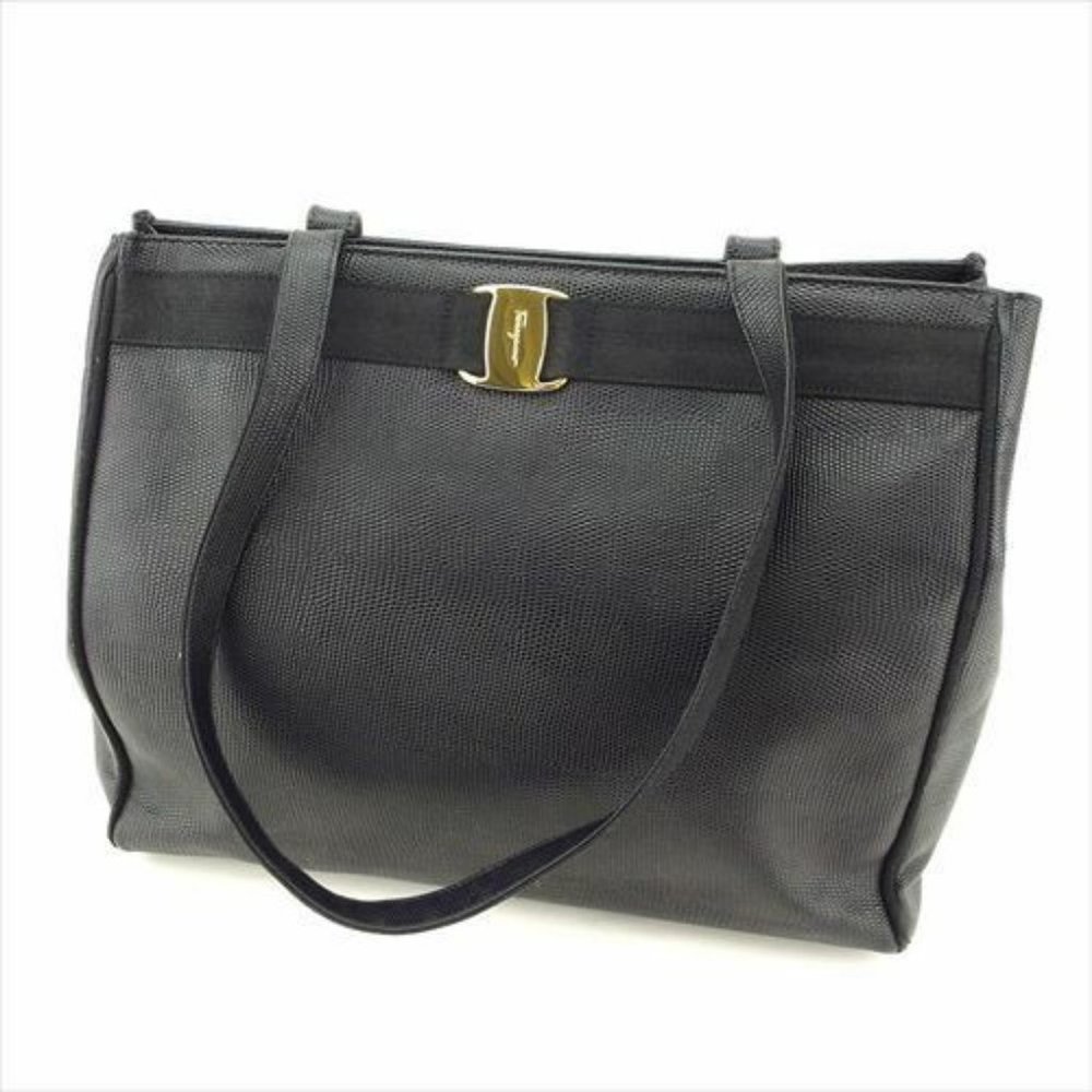AUTH Salvatore Ferragamo Bag Tote bag Vera canvas Black Woman